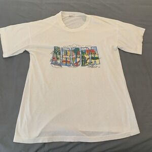 Vintage Aruba Paradise Island Shirt Mens 46 White Tropical Travel Graphic Tee‎